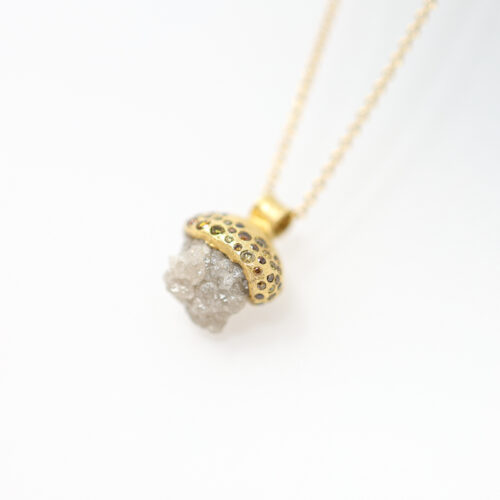 raw diamond and autumn diamond mushroom pendant necklace by Todd Reed Jewelry