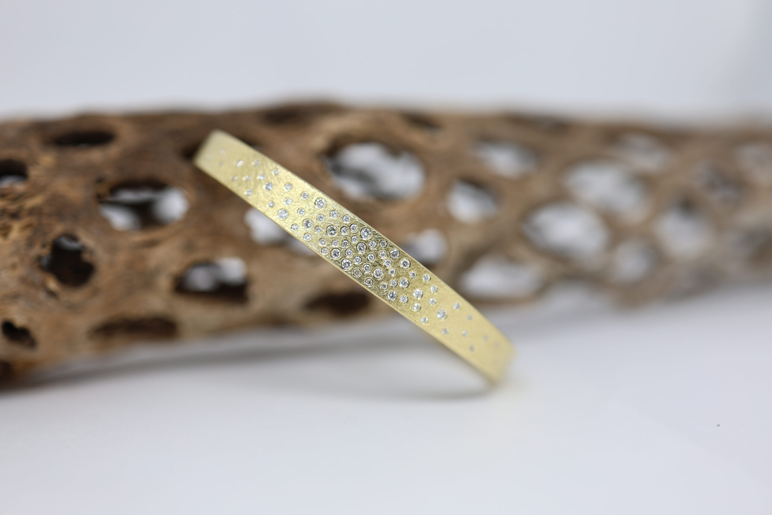 custom todd reed bracelet solid yellow gold and diamond riverbed cuff