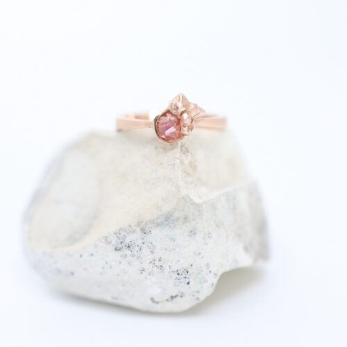 padparadscha sapphire and rose gold rock candy ring by Kelsey Simmen