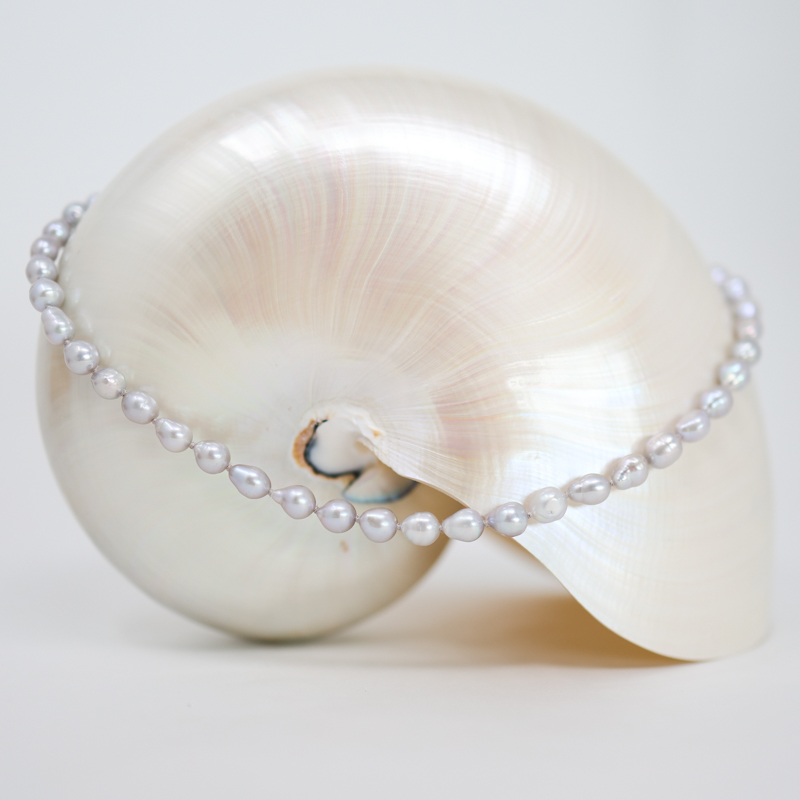 silver pearl necklace, single strand pearls, handmade