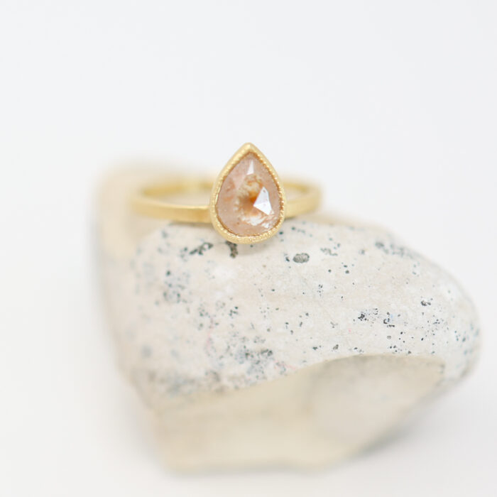 Blockette Pear Diamond engagement ring, peach diamond engagement ring by Jennifer Dawes Design