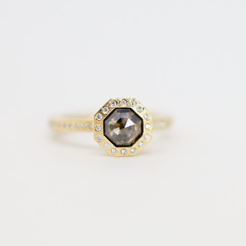 todd reed octagon black diamond ring with diamond bezel