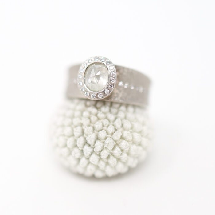 Todd Reed fancy cut oval diamond and palladium ring by