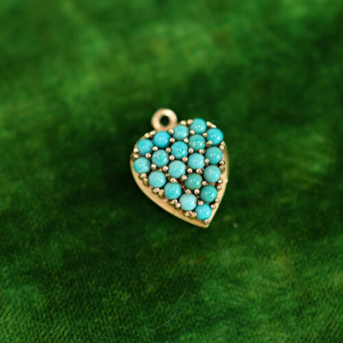 vintage cabochon turquoise heart pendant, turquoise pave