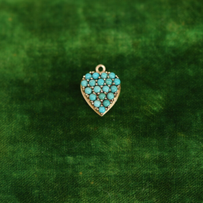 vintage cabochon turquoise heart pendant, turquoise pave