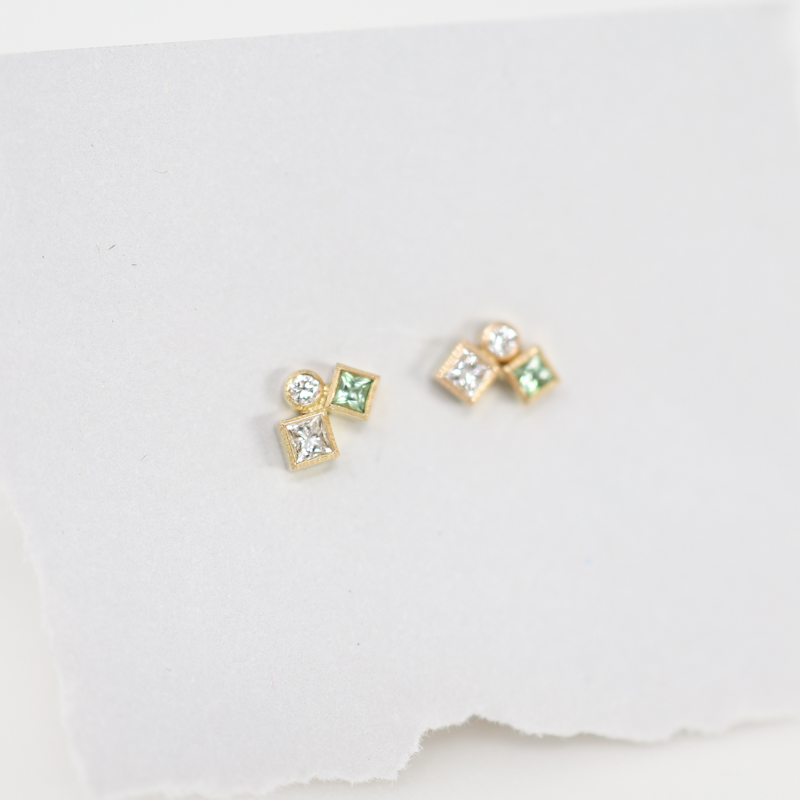 green tourmaline and diamond confetti earrings by Karin Jacobson