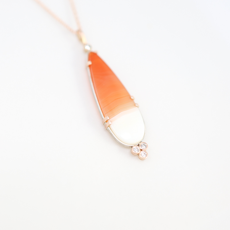 Karin Jacobson Indonesian carnelian pendant necklace with rose gold and diamonds