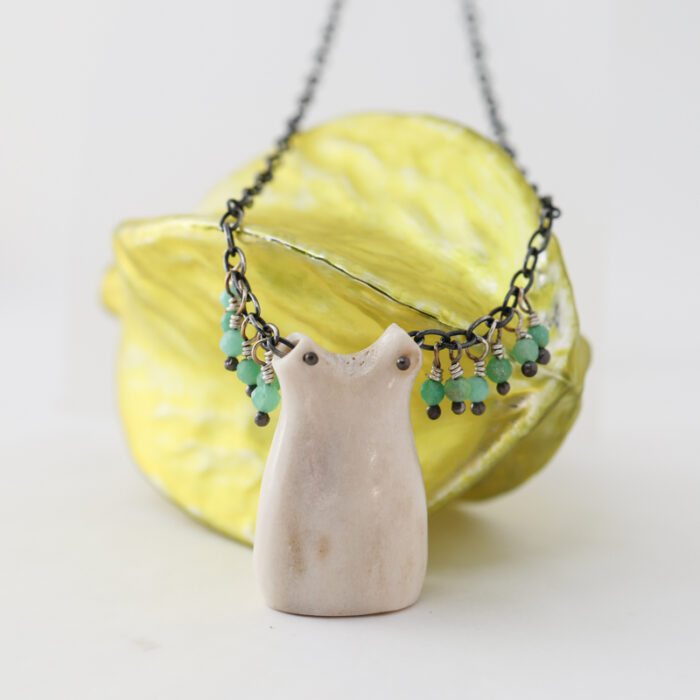 chrysoprase and carved antler necklace Eric Silva Jewelry