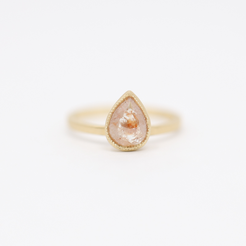 Blockette Pear Diamond engagement ring, peach diamond engagement ring by Jennifer Dawes Design