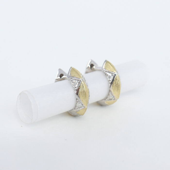mixed metal pave diamond hoop earrings