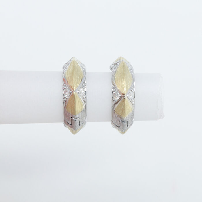 mixed metal pave diamond hoop earrings - Image 4