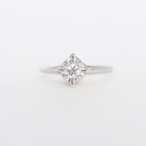 vintage white gold diamond ring, compass set engagement ring