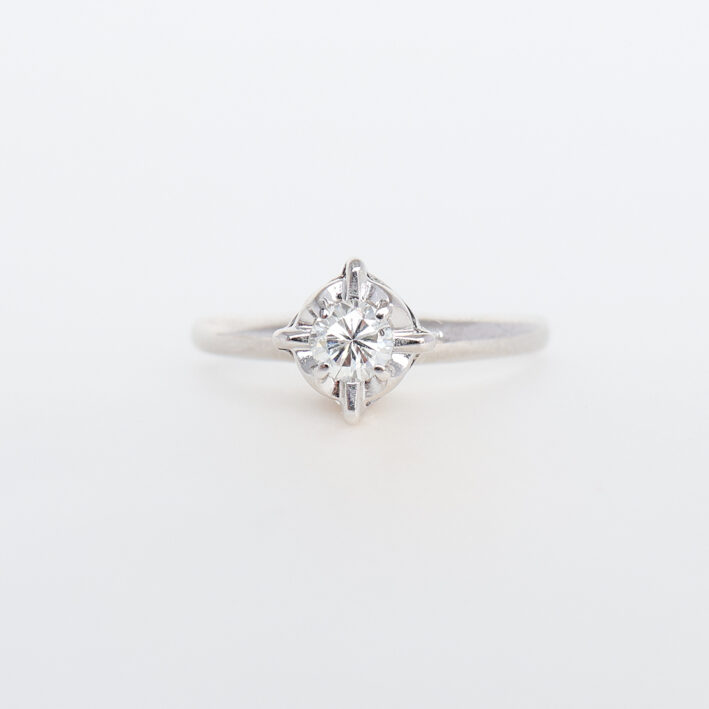 vintage white gold diamond ring, compass set engagement ring