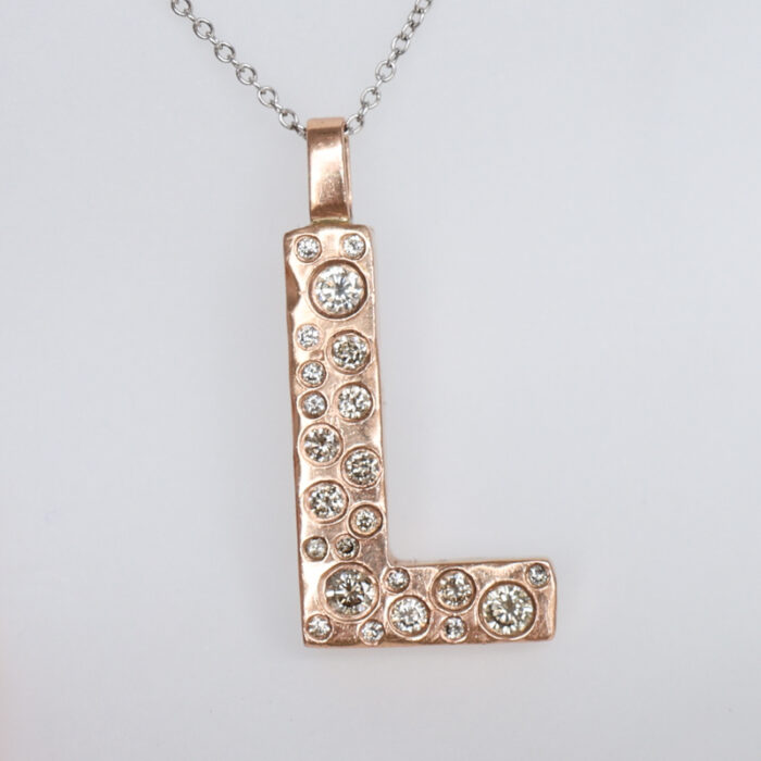 diamond and solid gold initial "L" pendant necklace - Image 2