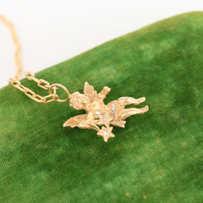 reserved: vintage sculptural cherub pendant & gold fill paperclip chain - Image 2