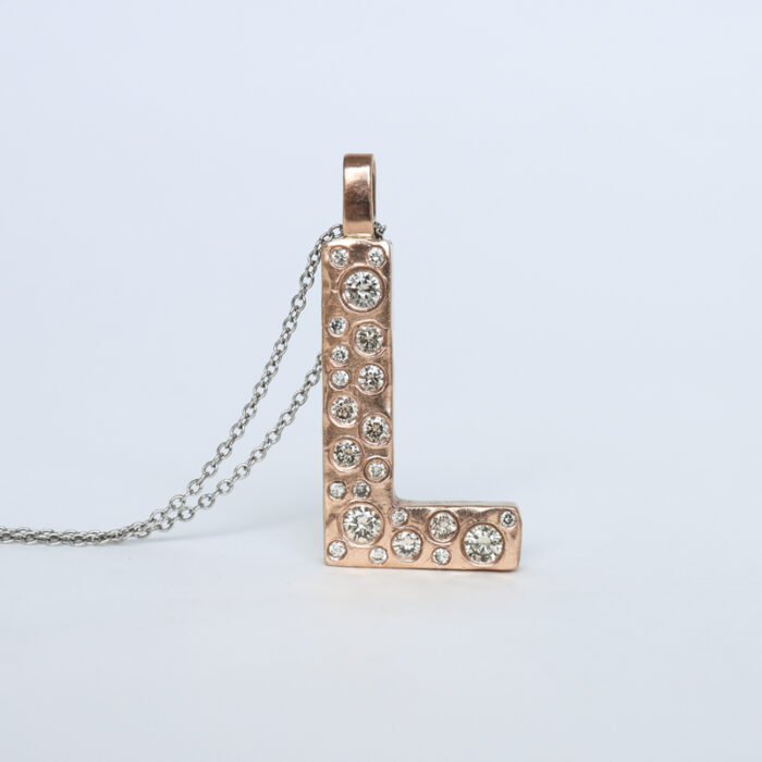solid gold diamond L initial monogram pendant necklace