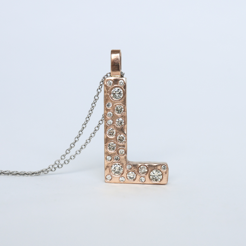 solid gold diamond L initial monogram pendant necklace
