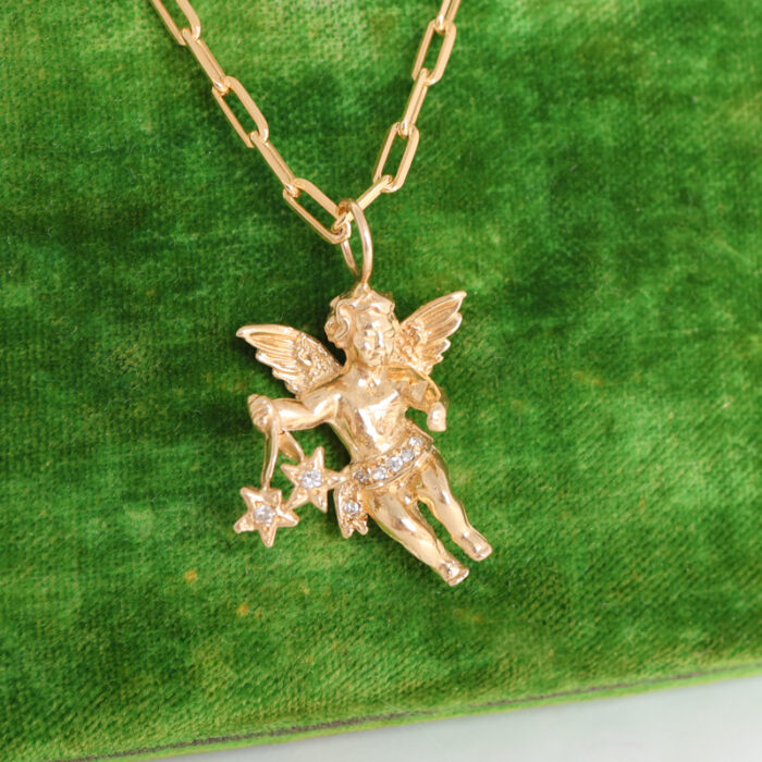 reserved: vintage sculptural cherub pendant & gold fill paperclip chain - Image 3