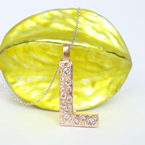 solid gold diamond L initial monogram pendant necklace