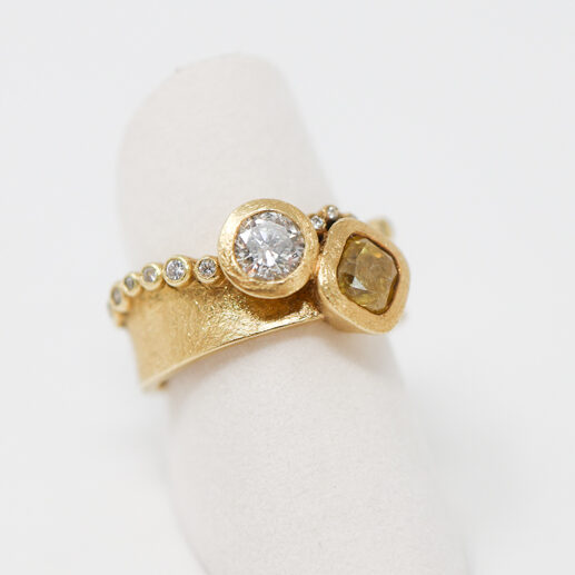 Todd Reed paired diamond, 2 stone ring with wavy diamond line