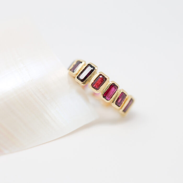 eternity bezel set ruby ring