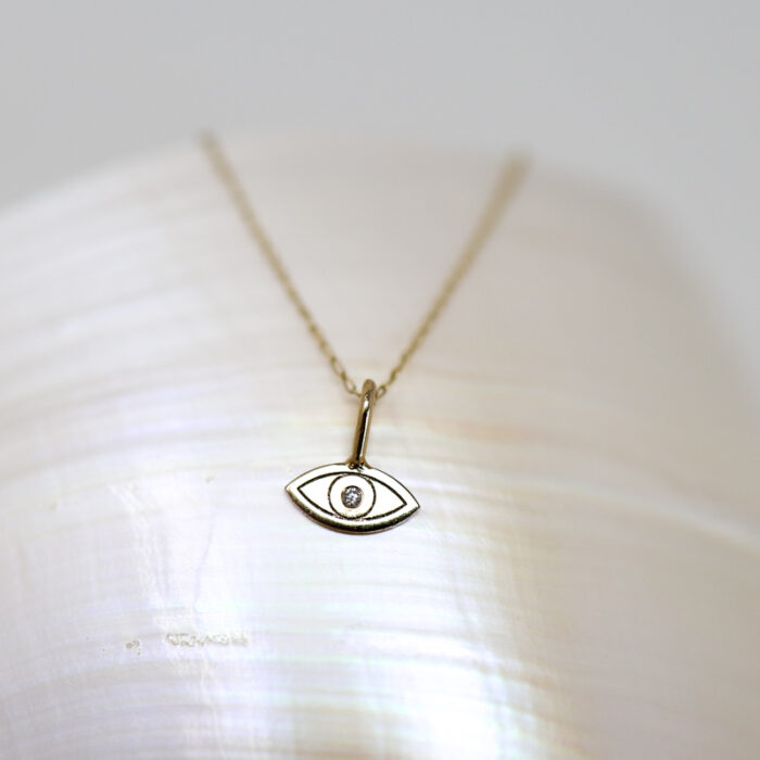 petite diamond evil eye charm on fine chain - Image 4