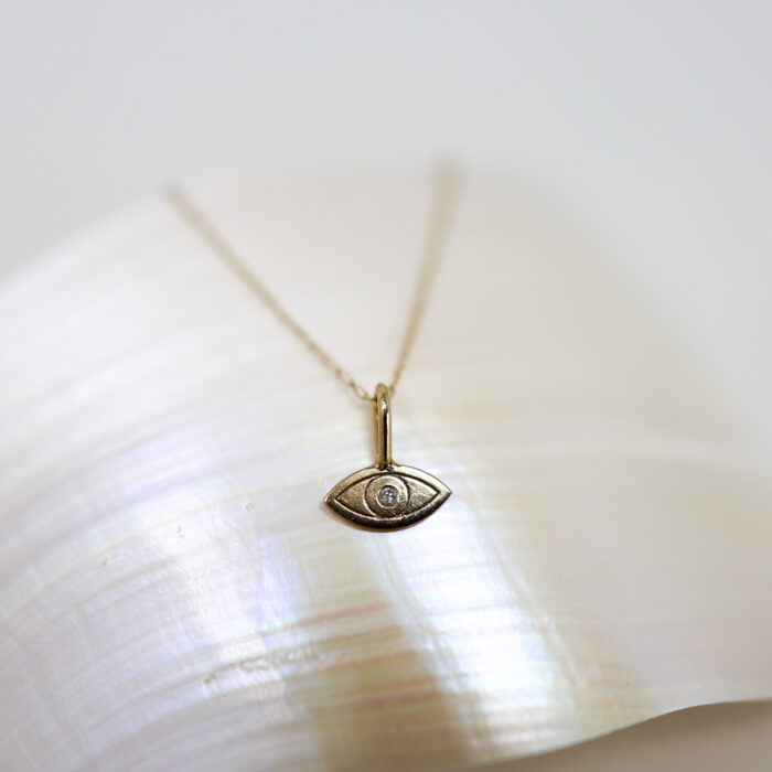 petite diamond evil eye charm on fine chain - Image 2