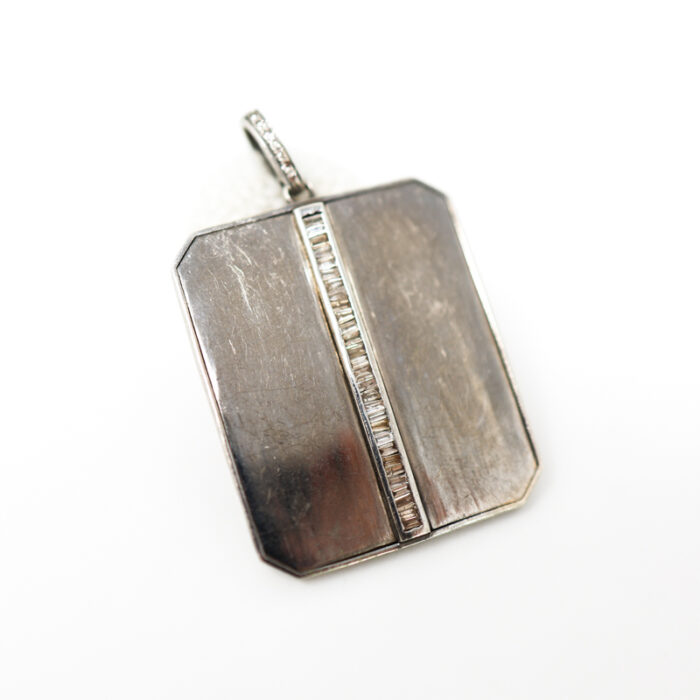 baguette diamond silver shield pendant - Image 3