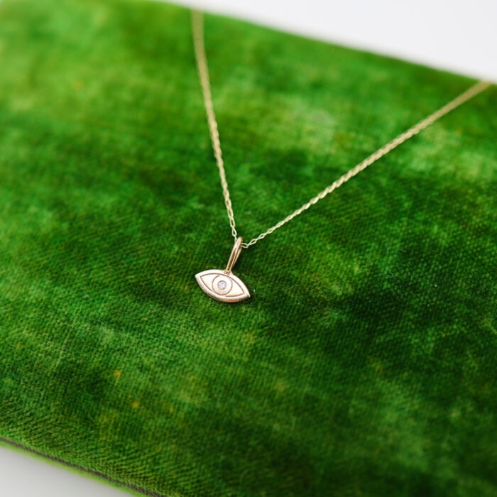 petite diamond evil eye charm on fine chain