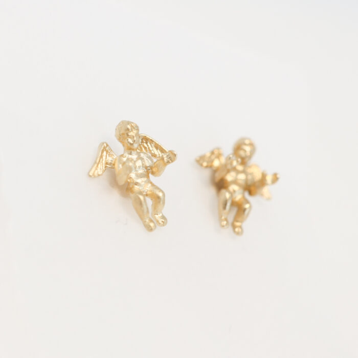 solid gold cherub earrings - yellow gold angel Salt Hill Jewelry