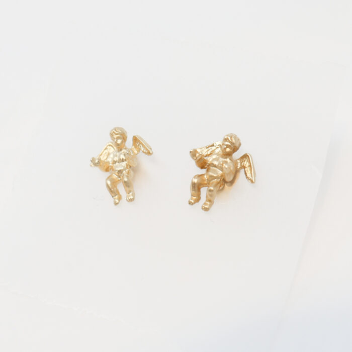 vintage yellow gold cherub studs - Image 2