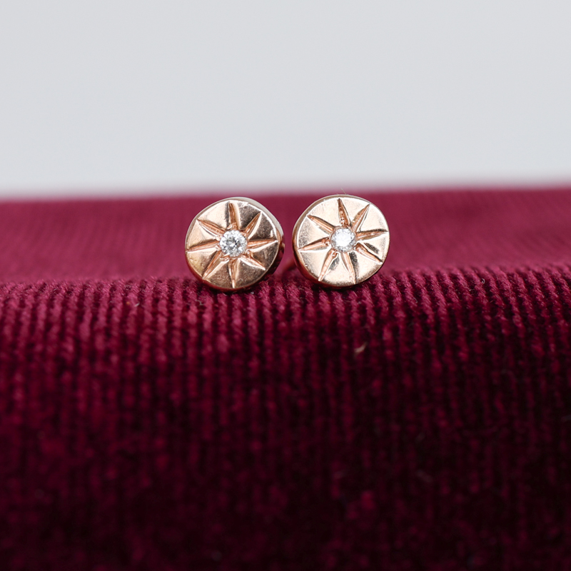 engraved starburst diamond earrings