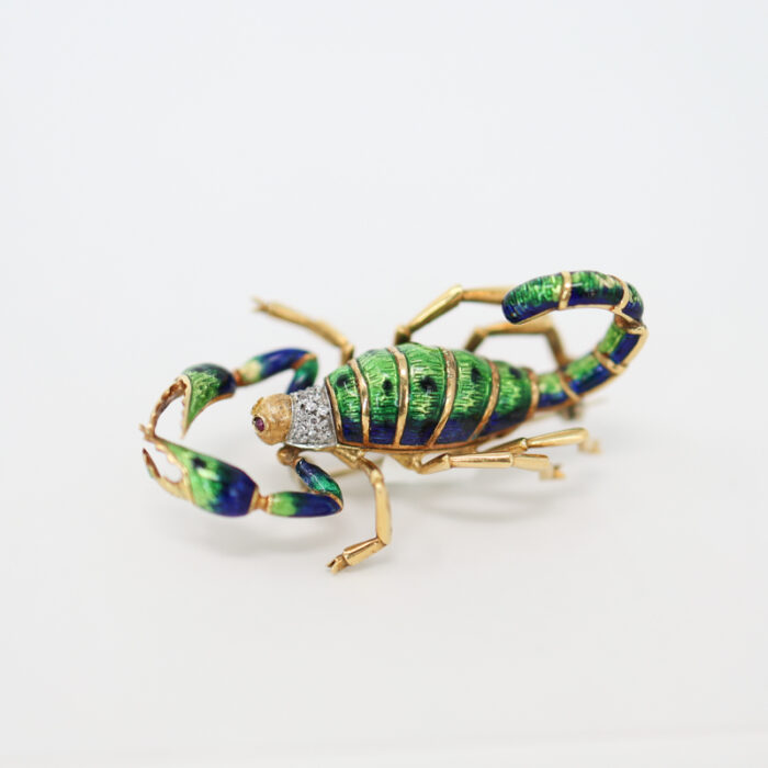 enamel and diamond scorpion brooch - Image 2