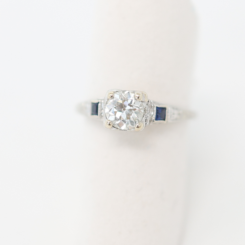 antique vintage diamond and sapphire engagement ring