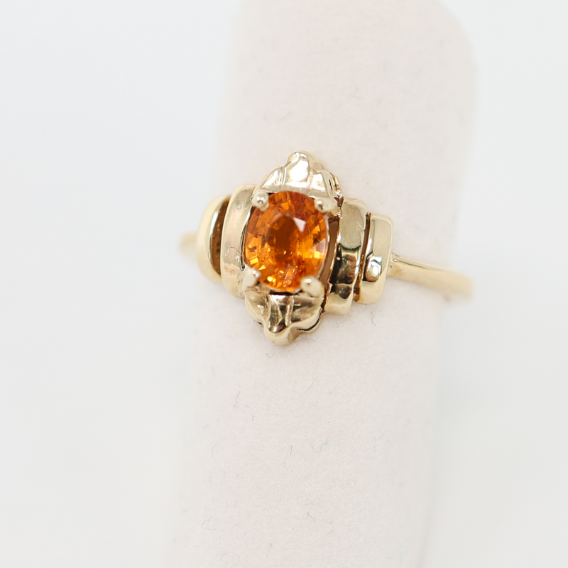 orange spessartite garnet ring in solid yellow gold, vintage fine jewelry ring