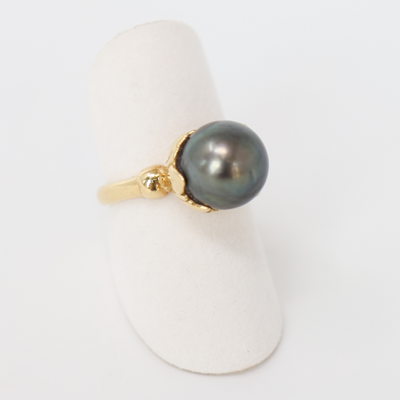 tahitian pearl and solid gold estate cocktail ring