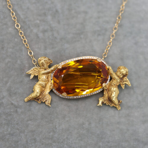 andre marcha cherubs and citrine brooch necklace pendant