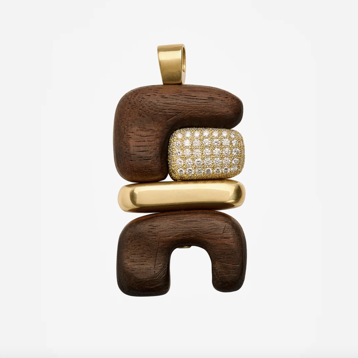 Joelle Kharrat wood diamond and gold totem earth pendant