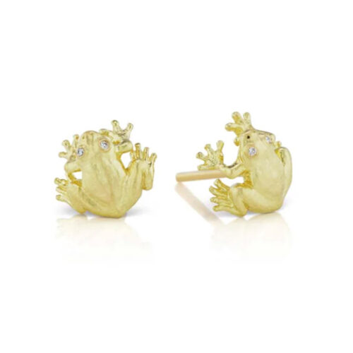 Anthony Lent sitting frog earrings with diamond eyes