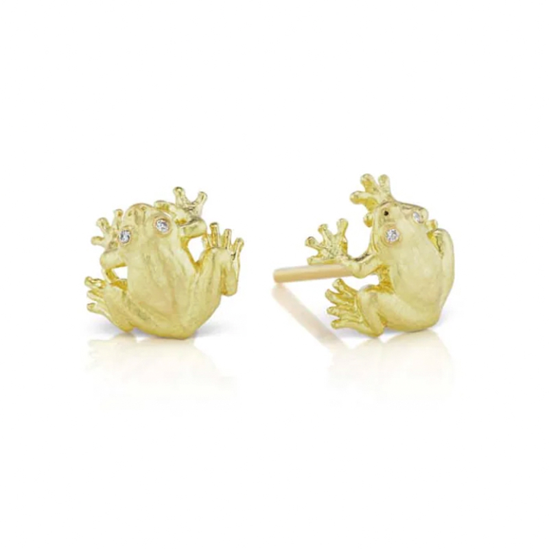 Anthony Lent sitting frog earrings with diamond eyes