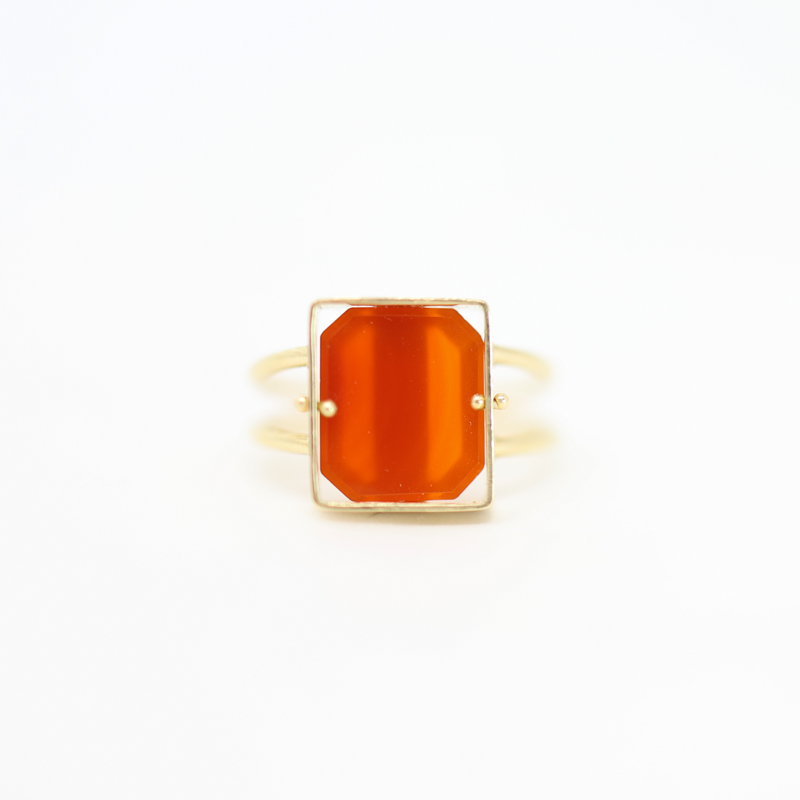 Hilary Finck vintage carnelian tile ring in yellow gold