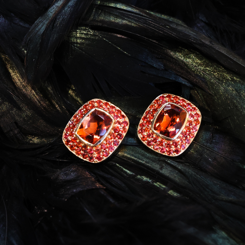 red labradorite and sapphire earrings, solid yellow gold estate earrings Salt Hill Jewelry Fargo