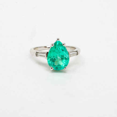 colombian emerald and diamond ring, pear shaped, estate fine jewelry