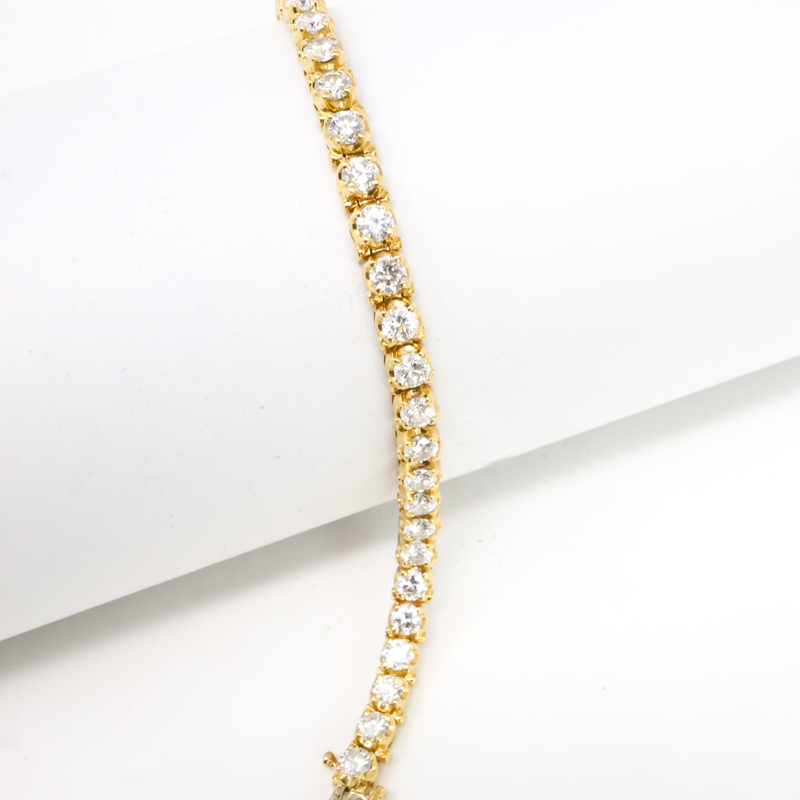 genuine natural diamond tennis bracelet, 8 carats, preowned estate tennis bracelet yellow gold