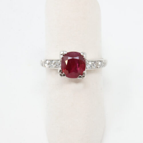 vintage platinum, diamond and ruby ring, alternative engagement ring