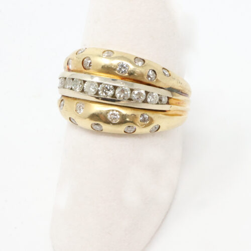 stacked diamonds dome ring, hamburger ring, cheeseburger ring, retro scattered diamond ring