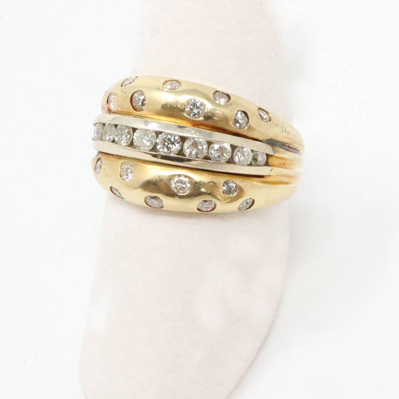 stacked diamonds dome ring, hamburger ring, cheeseburger ring, retro scattered diamond ring