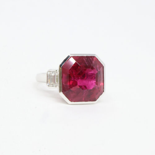 estate rubellite and diamond 3 stone cocktail ring