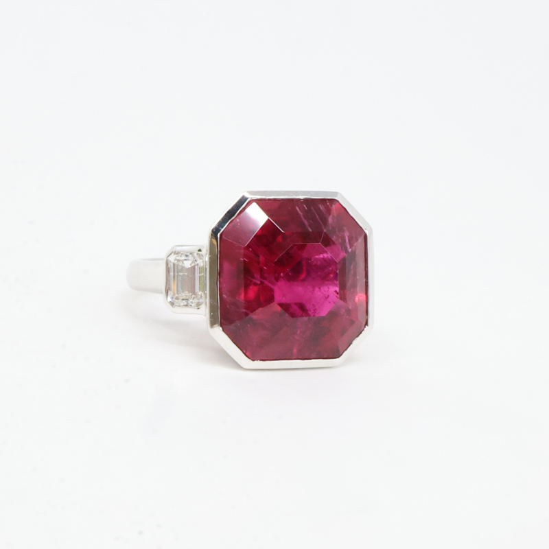 estate rubellite and diamond 3 stone cocktail ring