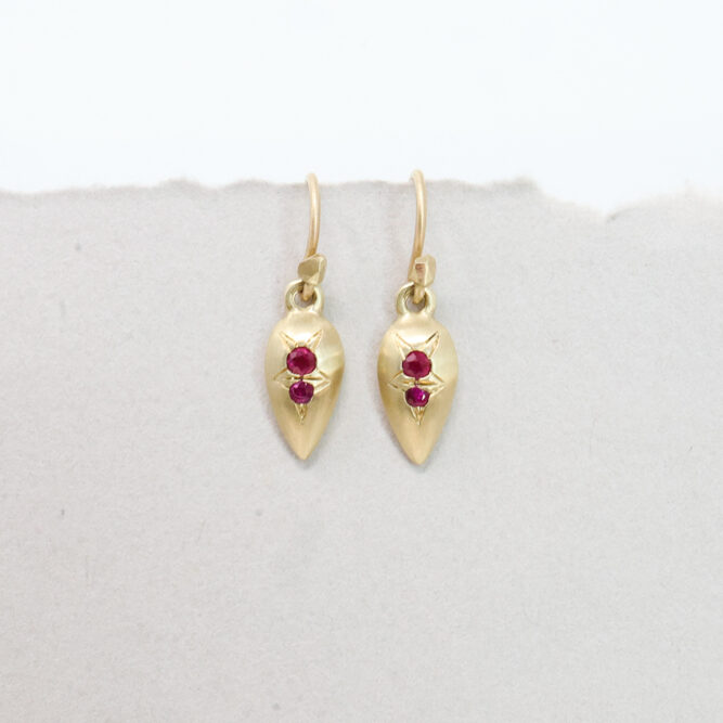 dan-yell masozi ruby dangle earrings, at Salt Hill Jewelry store downtown Fargo